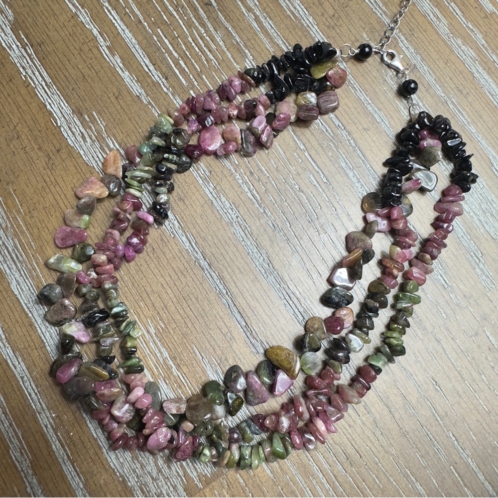 Multi-Coloured Tourmaline Necklace with 925 Sterling Silver Clasp
